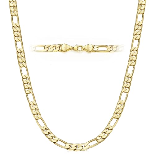 Gold Necklace for Women & Men,14k Gold Figaro Chain Necklace Chunky Statement Dainty Trendy Charm Necklace Jewelry Gifts Size 18-24 Inches Simple Unisex Cadenas De Oro Para Mujer 14k - size: 8MM