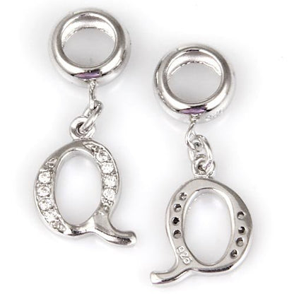 925 Sterling Silver Charms Alphabet Beads fit Pandora Charm Bracelets A-Z Letter Initial Spacer Dangle Clear CZ Stone Authentic for Snake Chain Bracelets - color: Q
