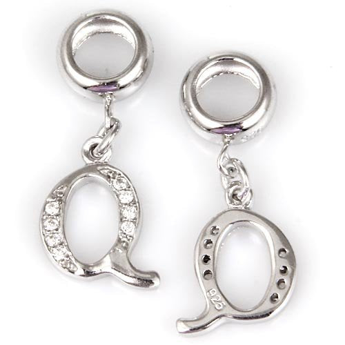 925 Sterling Silver Charms Alphabet Beads fit Pandora Charm Bracelets A-Z Letter Initial Spacer Dangle Clear CZ Stone Authentic for Snake Chain Bracelets - color: Q