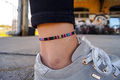 Made by Nami Surfer Anklet for Men and Women Waterproof and Adjustable Surfer Ankle Bracelet String Ankle Bracelet Beach Accessory for Ethnic Hippie Style - color: Black-Pink