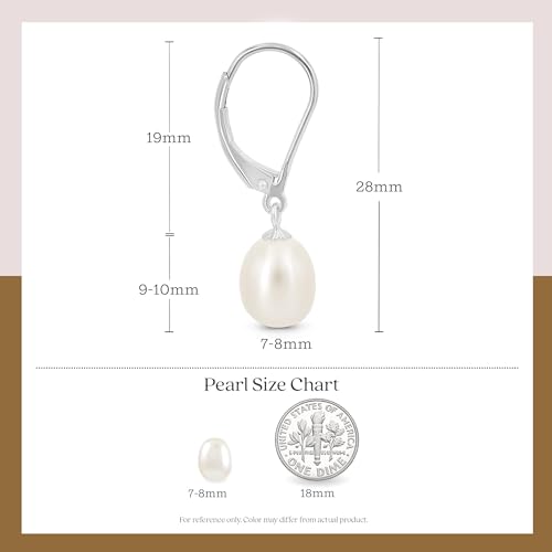 KEZEF Freshwater Cultured Pearl Drop Earrings, 14k White Gold Plated Sterling Silver, 7-8mm Dangle Earrings, Leverback, Hypoallergenic for Women, White Pearl Earrings - style: 14k White Gold