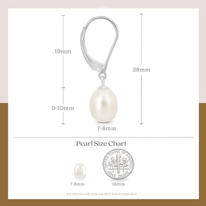 KEZEF Freshwater Cultured Pearl Drop Earrings, 14k White Gold Plated Sterling Silver, 7-8mm Dangle Earrings, Leverback, Hypoallergenic for Women, White Pearl Earrings - style: 14k White Gold