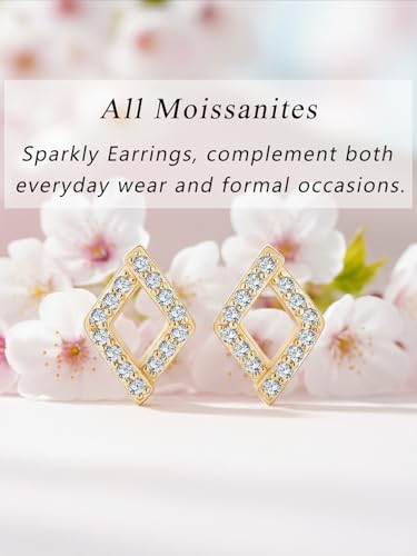 All Moissanites Sparkly Geometric Stud Earrings for Women, Solid 925 Sterling Silver with Rhodium/Gold Plated Hypoallergenic, Lightweight Comfy Earrings - color: Square - Yellow Gold