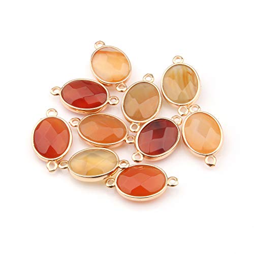 10Pcs Natural Red Agate Connectors Egg Shape Section Agate Pendant Links Gemstone Charm Connectors Golden Plated for Necklace Bracelet Jewelry Making - color: Red Agate