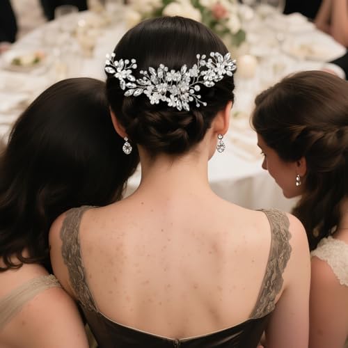 Wedding Hair Accessories Crystal bridal hair pins Rhinestone Pearl hair comb Brides and Bridesmaids, Girls, Women(SILVERY) - color: Silver
