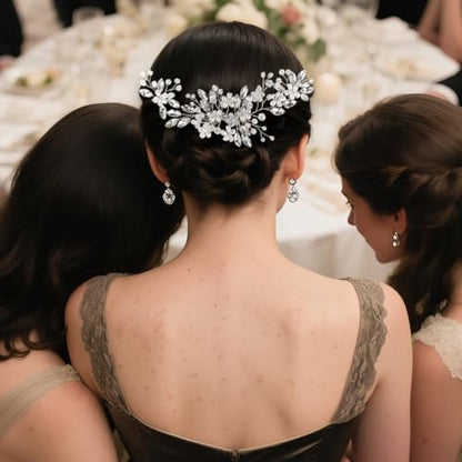 Wedding Hair Accessories Crystal bridal hair pins Rhinestone Pearl hair comb Brides and Bridesmaids, Girls, Women(SILVERY) - color: Silver