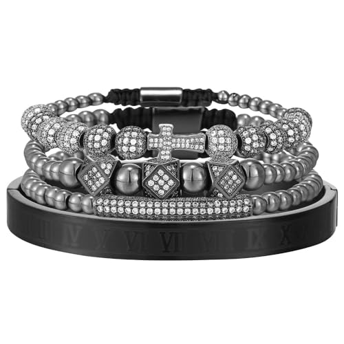 Mens Bracelet Beaded Bracelets Micro Pave Zircon Bracelets for Men Women Bracelets for Men Stainless Steel Cuff Bangle - color: I-black