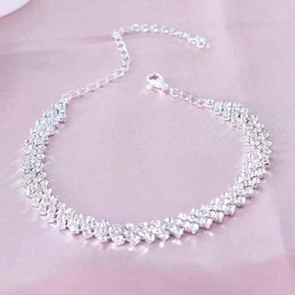 Fesciory Heart Rhinestone Ankle Bracelets for Women, Adjustable Silver Plated Shiny Tennis Anklets, Twinkle Cubic Zircon Imitation Diamond Anklet Foot Chain Jewelry Gifts - color: Thick Rhinestone
