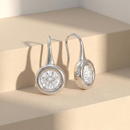 14K Gold & Silver Plated Trendy Bezel Set Cubic Zirconia Drop Earrings Minimalist Teardrop Hook Earrings for Women Diamond Crystal Charm Statement Teardrop Earrings Jewelry Gifts - color: Silver-Round zircon
