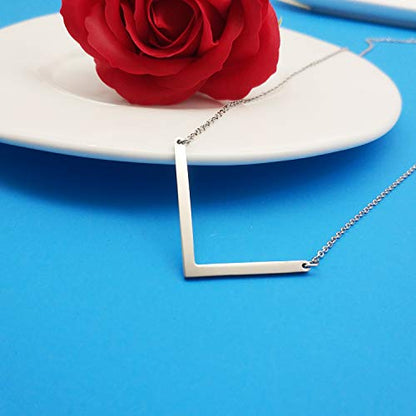 MOMOL Sideways Initial Necklace 18K Gold Plated Stainless Steel Large Big Letters Pendant Necklace Script Name Monogram Necklaces for Women - color: L