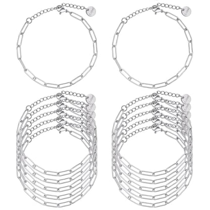 UMAOKANG 12PCS 6.5Inch Stainless Steel Paperclip Chain Bracelets Bulk | Silver Bracelet Set Women and Men DIY Jewelry Making Classic Paper Clip Hand Chains - color: 12pcs Steel