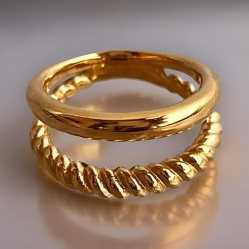 18K Yellow Gold-Plated Non-Tarnish Double Band Knuckle Ring for Women – Stackable Midi Ring, Minimalist Fashion Jewelry