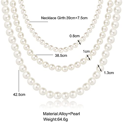 3 Strand Pearl Necklaces for Women Faux Pearl Choker Necklace for Women White Three Strand Pearls Necklace for Wife Layered Pearl Necklace for Mother Pearl Gifts