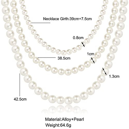 3 Strand Pearl Necklaces for Women Faux Pearl Choker Necklace for Women White Three Strand Pearls Necklace for Wife Layered Pearl Necklace for Mother Pearl Gifts