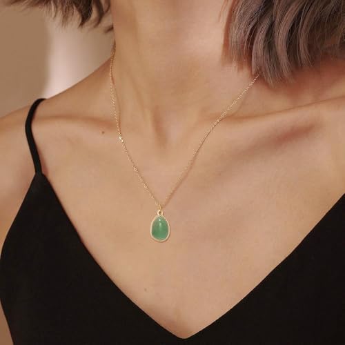 Stone Pendant Necklaces Gemstone Dangle Necklace 18K Gold Plated Teardrop Pendant Necklace for Women - color: Green Gold