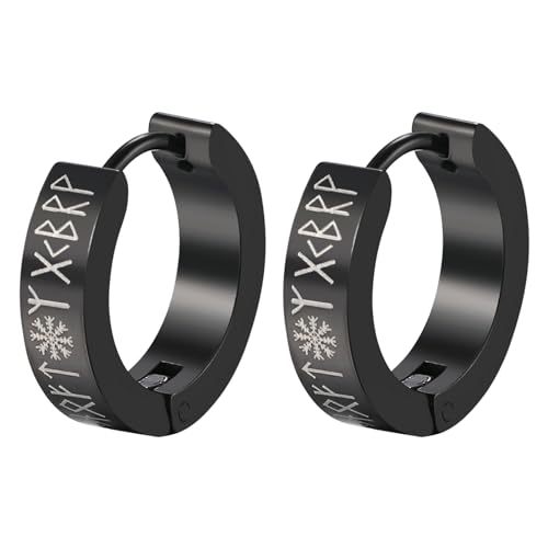 Aroncent 2-8Pcs Womens Mens Huggie Hoop Triangle Earrings Viking Runes Stainless Steel Ear Stud Novelty Black/Gold/Silver - color: Black