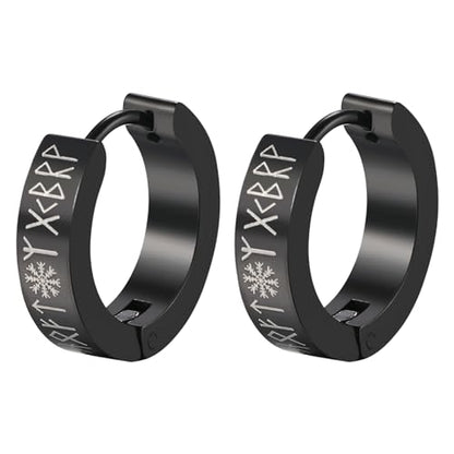 Aroncent 2-8Pcs Womens Mens Huggie Hoop Triangle Earrings Viking Runes Stainless Steel Ear Stud Novelty Black/Gold/Silver - color: Black