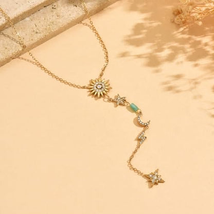 Lariat Necklaces for Women 18K Gold Plated Cubic Zirconia Heart Necklaces Dainty Star Lightning Sun and Moon Necklace Trendy Y Shaped Drop Diamond Necklace - color: Sun Moon Star Lightning Y Necklace-Gold