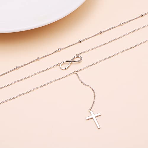 Sterling Silver Dainty Bead Layered Long Lariat Choker Necklaces for Women Boho - style: Cross-infinity