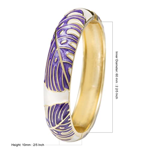 Hawaiian Monstera Luau Leaves Hinged Clasp Fashion Enamel Bangle Bracelet - color: Amethyst Purple