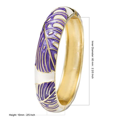 Hawaiian Monstera Luau Leaves Hinged Clasp Fashion Enamel Bangle Bracelet - color: Amethyst Purple