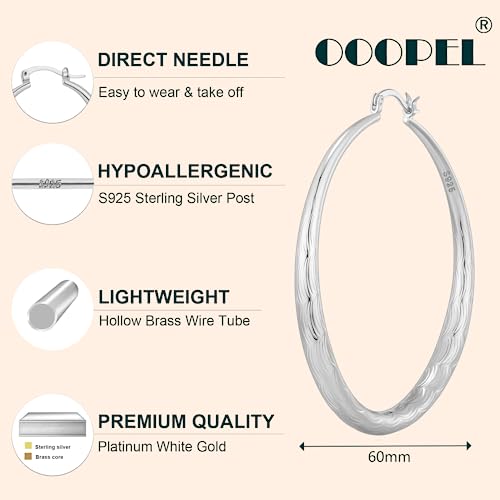 OOOPEL 925 Sterling Silver Hoop for Women Gold Hoop Earrings Hypoallergenic Diamond-Cut Ripples Designed - Non Tarnish Large Hoop Earrings(30/40/50/60/70mm) - color: Silver-60mm