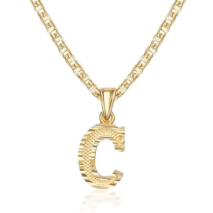 Barzel 18K Gold Plated Initial Necklace with Diamond Cut Initial, Waterproof, High Polish Finish, Made in Brazil - style: C