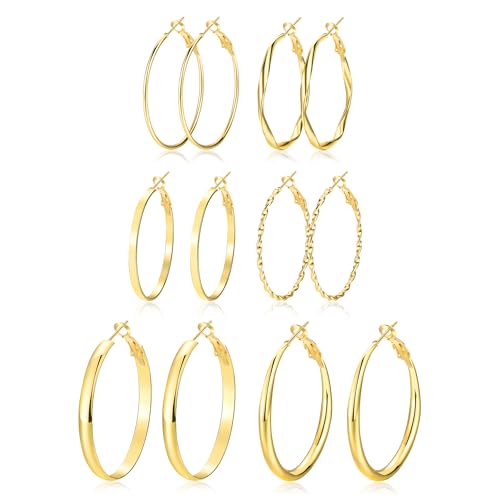 12 Pairs Gold Hoop Earrings Set for Women，Fashion Jewelry Gifts 40mm/50mm | Large/Big, Trendy, Pearl, Multiple Styles, lightweight, 14K Gold-plated, Hypoallergenic, Great for Party/Gathering/Work/Daily - color: Cream Gold