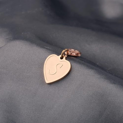FAADBUK Initial Letter A-Z Alphabet Heart Charms for Jewelry Bracelet Keychain Necklace Initial Stainless steel Clasp Clip on Charm - color: intial S RG
