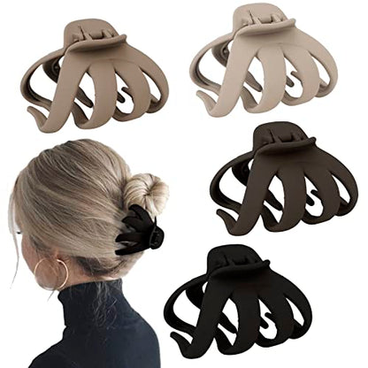 4 Pcs Octopus Hair Clips for Thick Hair - Large Claw Clips for Women, Matte Neutral Color, Strong Grip Non-Slip Jaw Clips - color: 09-Skin tone, khaki, coffee, black