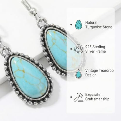 Turquoise Earrings for Women,Small Dangle Earrings,Boho Turquoise Earring with Teardrop Dangle Western Accessories - color: Gold 2