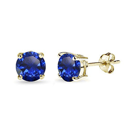 Sapphire Earrings for Women Sterling Silver Trendy Round-Cut Created Blue Gemstone Solitaire Studs for Men Bridesmaids Prom Gift - color: 7mm - Gold Flash Silver