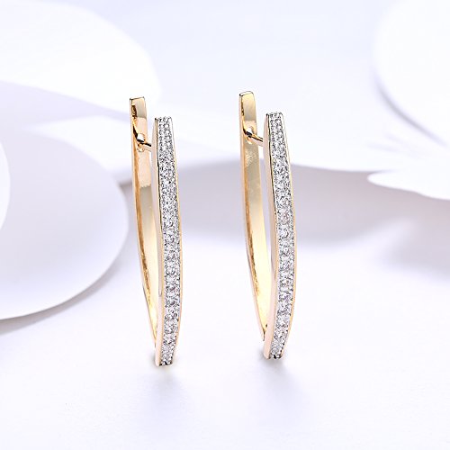 14K Rose Gold Plated Three Row Cubic Zirconia Small Huggie Hoop Earrings Fashion Jewelry for Men Women - color: rose gold