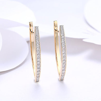 14K Rose Gold Plated Three Row Cubic Zirconia Small Huggie Hoop Earrings Fashion Jewelry for Men Women - color: rose gold