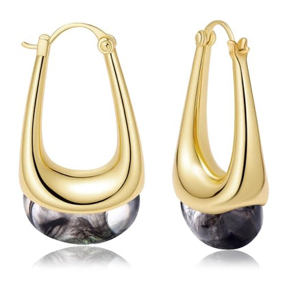 Acrylic Gold Hoop Earrings Chunky Statement Dangle Drop Huggie Earring Colorful Resin Jewelry for Women - color: Black