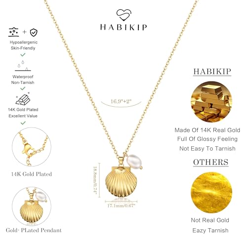 Shell Starfish Charm for Women, Dainty Layered 14K Gold Plated Seashell Conch Starfish Pearl Pendant Necklace for Women Stack Trendy Beach Cuban Link CZ Chain Necklace Summer Vacation Jewelry - color: Shell Pearl Necklace