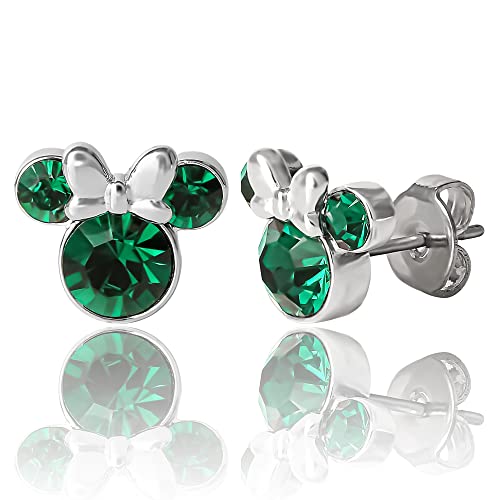 Minnie Mouse Birthstone Stud Earrings Women | Birthstone Earrings for Women - color: May-Emerald Crystal