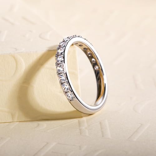 Cubic Zirconia Eternity Band Ring Round Cut/Cushion Cut 5A Grade D Color Simulant Diamond CZ Wedding Band Promise Anniversary Ring for Women - color: Wedding Band