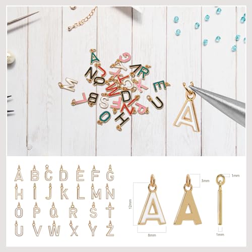 18K Gold Filled A-Z Alphabet Letters Charms,26Pcs Initial A-Z Alphabet Charms,Bracelet Necklace Earrings Charms for DIY Jewelry Making - color: White