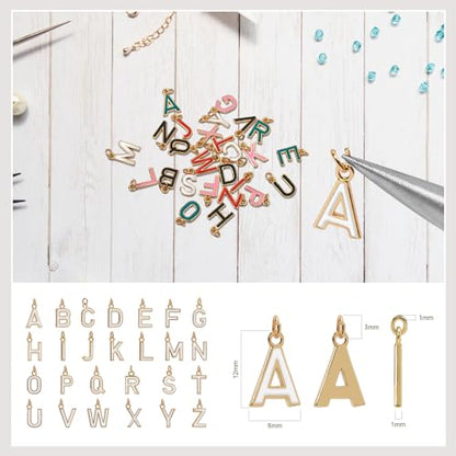 18K Gold Filled A-Z Alphabet Letters Charms,26Pcs Initial A-Z Alphabet Charms,Bracelet Necklace Earrings Charms for DIY Jewelry Making - color: White