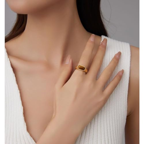 MYNENEY Signet Mens Pinky Rings Statement Wedding for Women - color: Brown stone-Gold