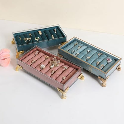 velvet slots Ring holder for jewelry organizer, Earring ring display stand for selling, felt ring jewelry holder tray showcase【Velvet slots Ring Holder-Dark red】 - color: Dark red
