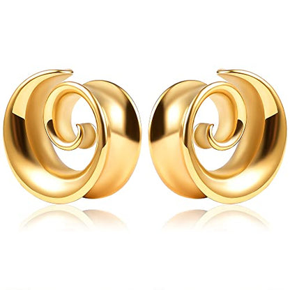 2PCS Spiral Saddle Ear Tunnels Plugs 316 Stainless Steel Ear Gauges Hypoallergenic Earrings Expander Stretcher Piercing Body Jewelry - color: Gold, size: 25mm(1")