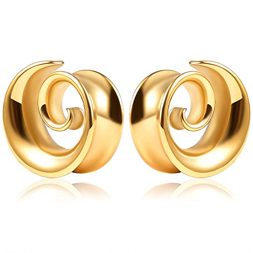 2PCS Spiral Saddle Ear Tunnels Plugs 316 Stainless Steel Ear Gauges Hypoallergenic Earrings Expander Stretcher Piercing Body Jewelry - color: Gold, size: 22mm(7/8")