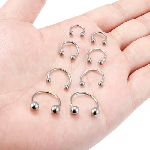 16G Hinged Clicker Segment Septum Rings Stainless Steel Nose Horseshoe Hoop Eyebrow Lip Cartilage Helix Tragus Earrings Piercing Jewelry 6/8/10/12mm Replacement Balls 3mm - color: Gold
