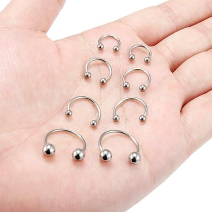 16G Hinged Clicker Segment Septum Rings Stainless Steel Nose Horseshoe Hoop Eyebrow Lip Cartilage Helix Tragus Earrings Piercing Jewelry 6/8/10/12mm Replacement Balls 3mm - color: Gold