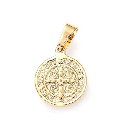 Mega Pet 20pcs Stainless Steel Flat Round with Saint Benedict Pendants Charms Golden Religion Coin Charms Beads DIY Accessories for Bracelets Necklaces Jewerly Making - size: 15x12x2mm#Saint Benedict
