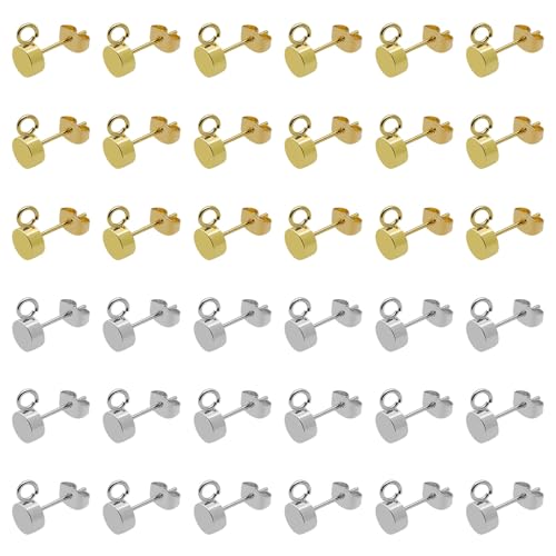 80pcs Earring Studs for Jewelry Making,Gold Plated Stud Earrings Round Ball Post Stud Earrings with Loop Stainless Steel Stud Earrings with Butterfly Ear Back for DIY Earrings Making(14K Gold,Silver) - color: 80pcs;14K Gold,Silver