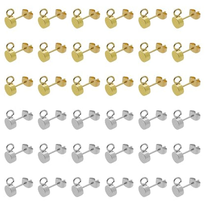 80pcs Earring Studs for Jewelry Making,Gold Plated Stud Earrings Round Ball Post Stud Earrings with Loop Stainless Steel Stud Earrings with Butterfly Ear Back for DIY Earrings Making(14K Gold,Silver) - color: 80pcs;14K Gold,Silver