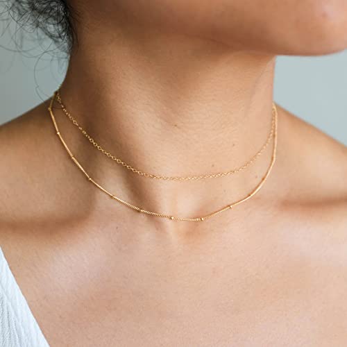 CHESKY 14K Gold Plated Silver Dainty Satellite Choker Necklace for Women | Layered Beaded Chain Necklace, Thin Choker Jewelry, Dainty Gold necklace, Minimalist Trendy Jewelry, Daily Gift for Women - style: Layeredbead gold